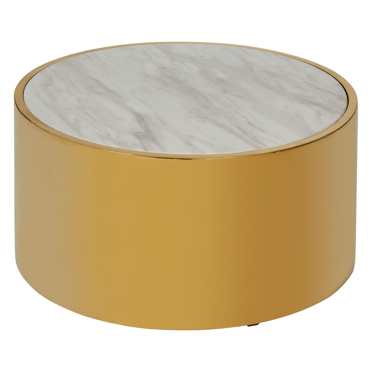 Carlox white marble effect gold round coffee table, tabletop detail