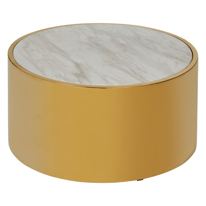 Carlox white marble effect gold round coffee table, tabletop detail
