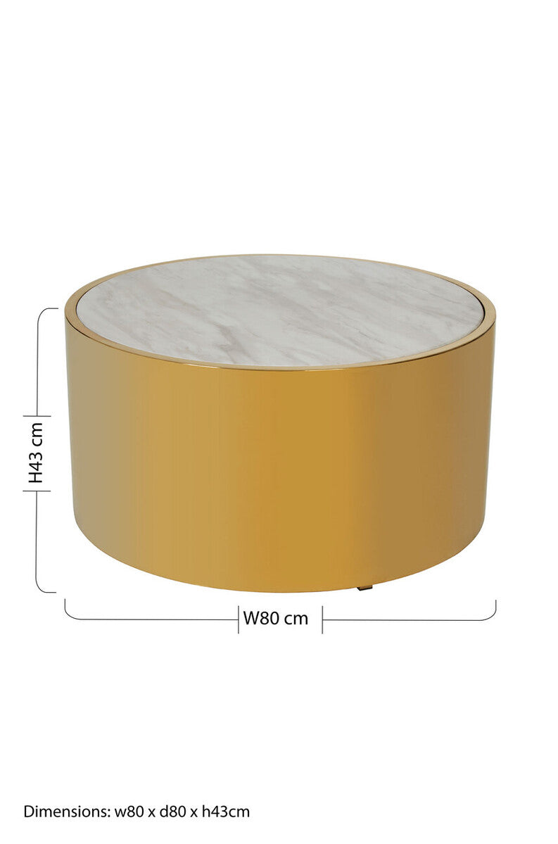 Carlox white marble effect gold round coffee table, additional view