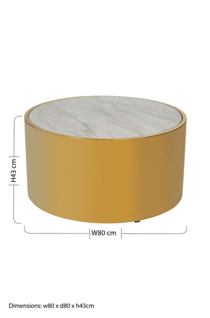 Carlox white marble effect gold round coffee table, additional view