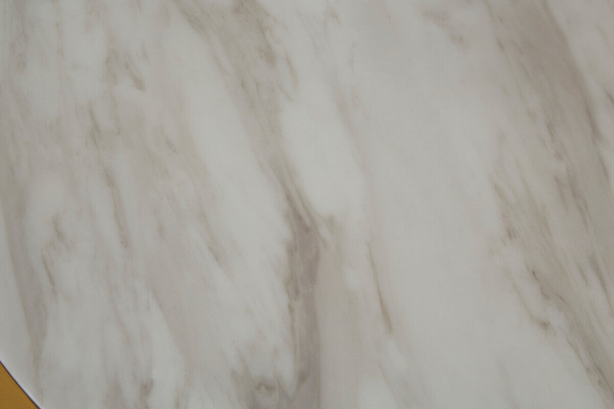 Carlox white marble effect gold round coffee table, close up view 3