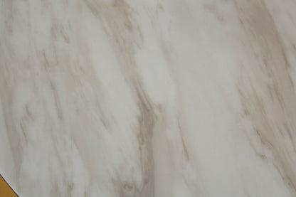 Carlox white marble effect gold round coffee table, close up view 3