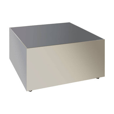 Carlox black glass chrome square coffee table, tabletop detail