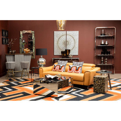 Carlox black glass chrome square coffee table, styled living room 2