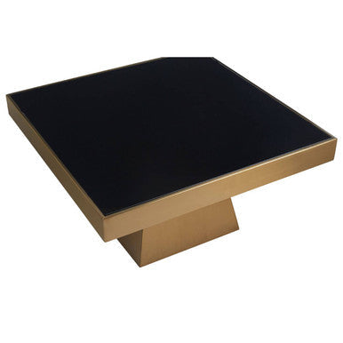 Carlox black glass gold finish square coffee table, tabletop detail
