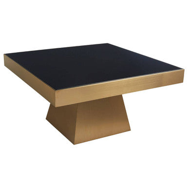 Carlox black glass gold finish square coffee table, styled living room 2