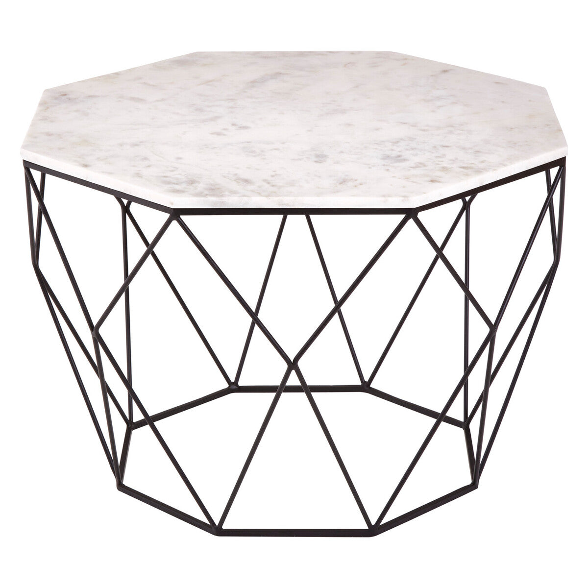 Shalimar white marble octagonal coffee table, side angle