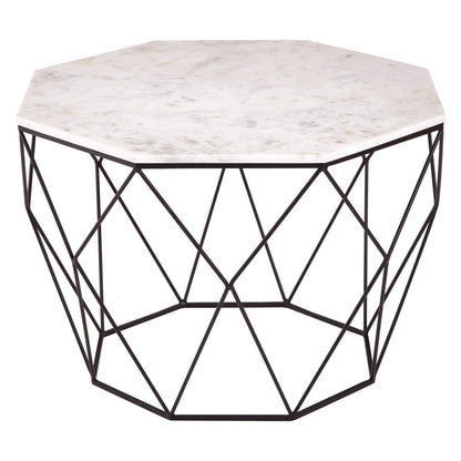 Shalimar white marble octagonal coffee table, side angle