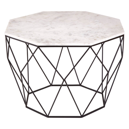 Shalimar white marble octagonal coffee table, side angle