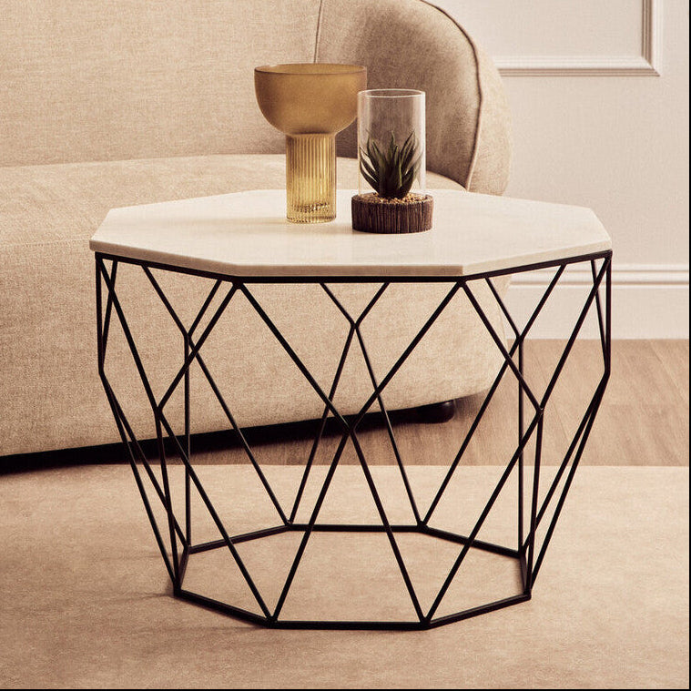 Shalimar white marble octagonal coffee table, front view