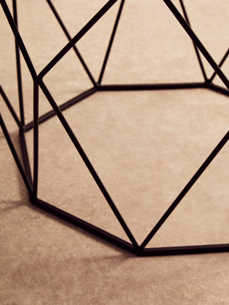 Shalimar white marble octagonal coffee table, close up view 1