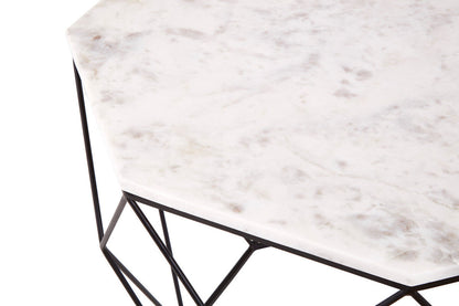 Shalimar white marble octagonal coffee table, close up view 2
