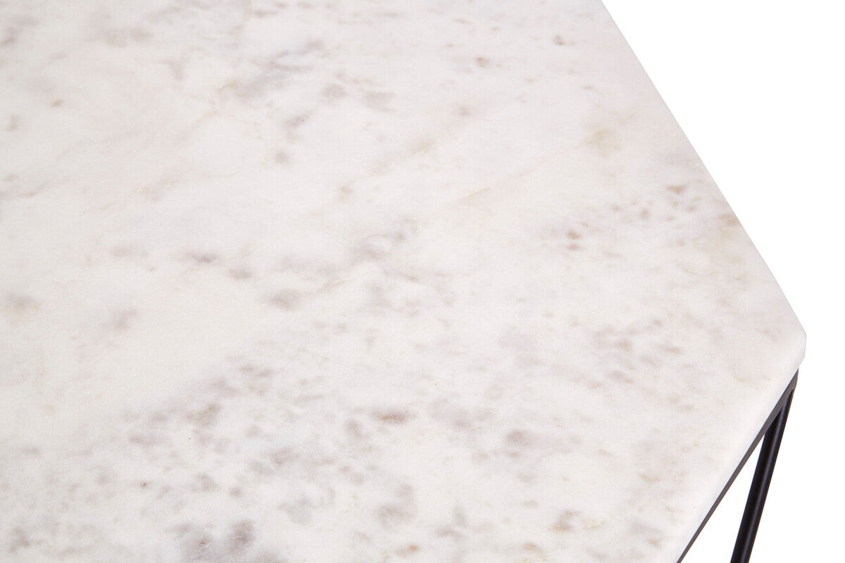 Shalimar white marble octagonal coffee table, styled living room 3
