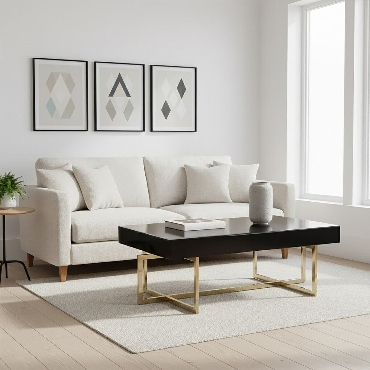 Ragusa black mirrored glass coffee table, tabletop detail