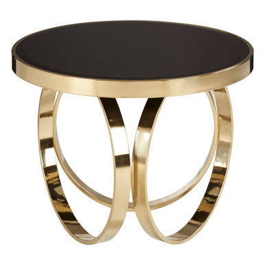 Ragusa black mirrored gold round coffee table, tabletop detail