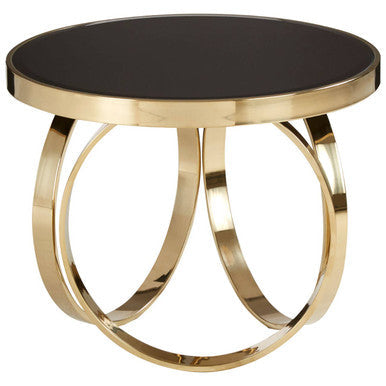 Ragusa black mirrored gold round coffee table, side angle