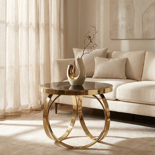 Ragusa black mirrored gold round coffee table, front view