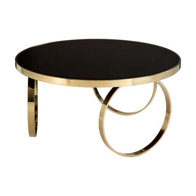 Ragusa black mirrored glass round coffee table, base detail