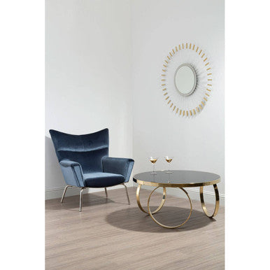 Ragusa black mirrored glass round coffee table, tabletop detail