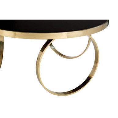 Ragusa black mirrored glass round coffee table, close up view 2