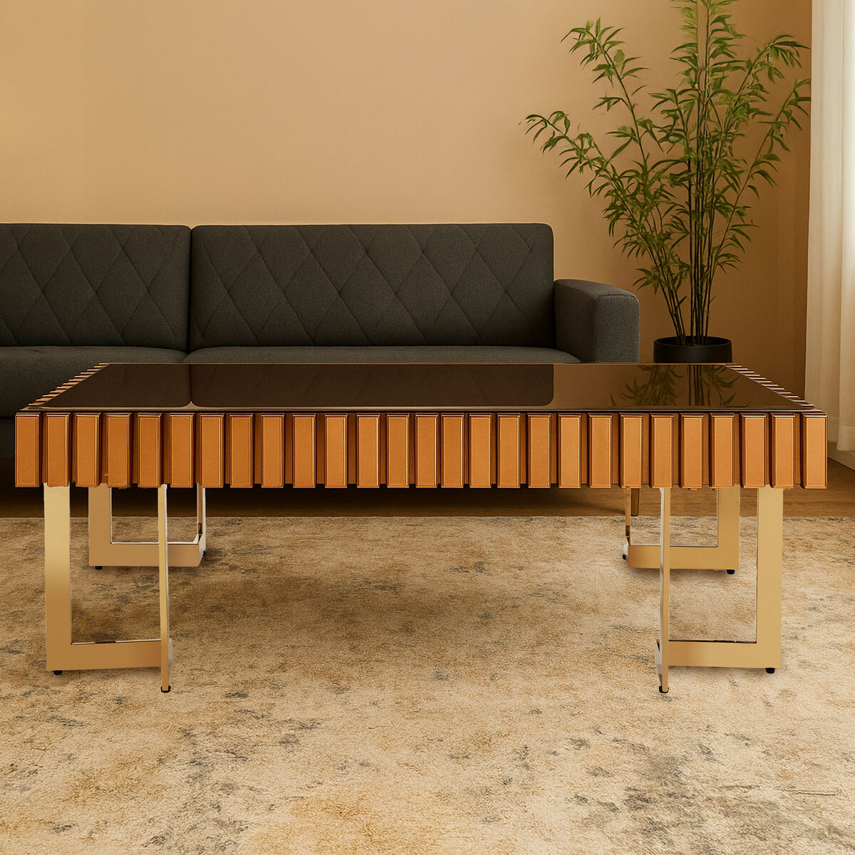 Rivoli gold mirrored coffee table, front view