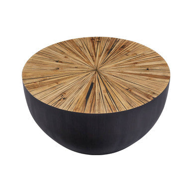 Gabo black and natural bamboo small round coffee table, tabletop detail