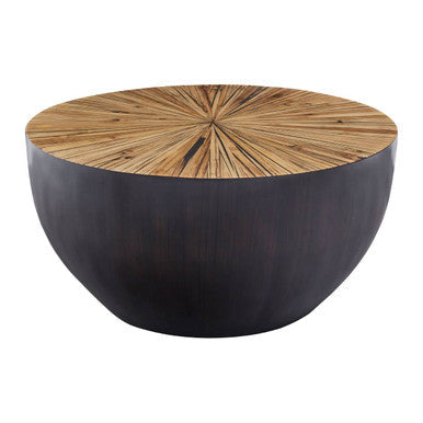 Gabo black and natural bamboo small round coffee table, side angle