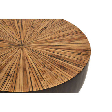 Gabo black and natural bamboo small round coffee table, close up view 1