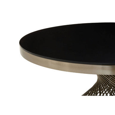 Anzio black glass silver base round coffee table, base detail
