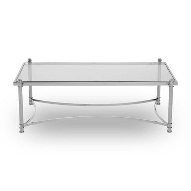 Ackley clear glass silver rectangular coffee table, side angle