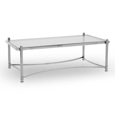 Ackley clear glass silver rectangular coffee table, styled living room 1