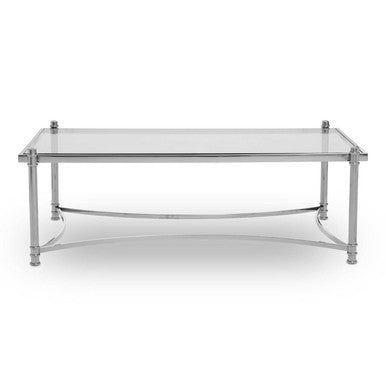 Ackley clear glass silver rectangular coffee table, styled living room 3