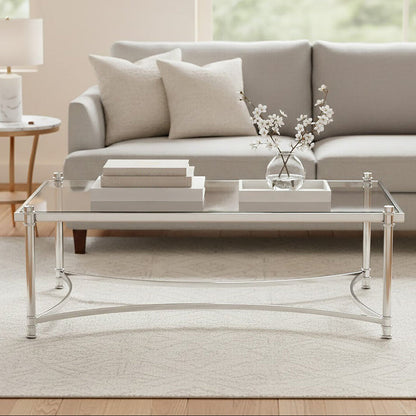 Ackley clear glass silver rectangular coffee table, front view