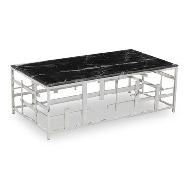 Aprilia black marble wireframe coffee table, styled living room 1