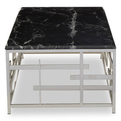 Aprilia black marble wireframe coffee table, styled living room 2