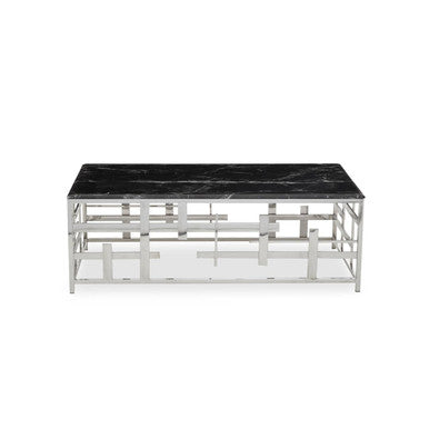 Aprilia black marble wireframe coffee table, side angle
