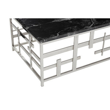 Aprilia black marble wireframe coffee table, close up view 1