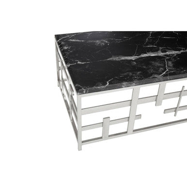 Aprilia black marble wireframe coffee table, close up view 2