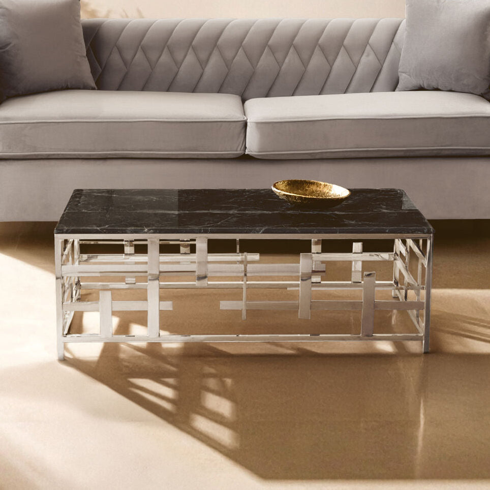 Aprilia black marble wireframe coffee table, front view