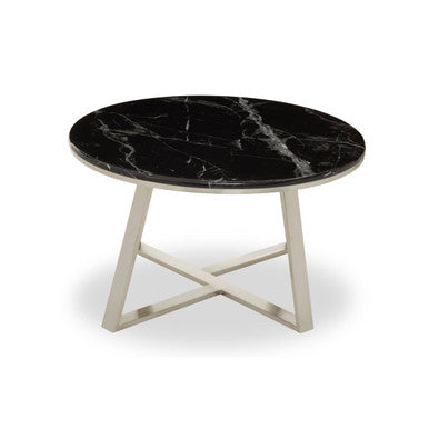 Alvaro black marble silver round coffee table, tabletop detail