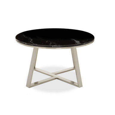 Alvaro black marble silver round coffee table, side angle