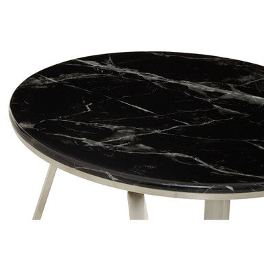 Alvaro black marble silver round coffee table, close up view 1