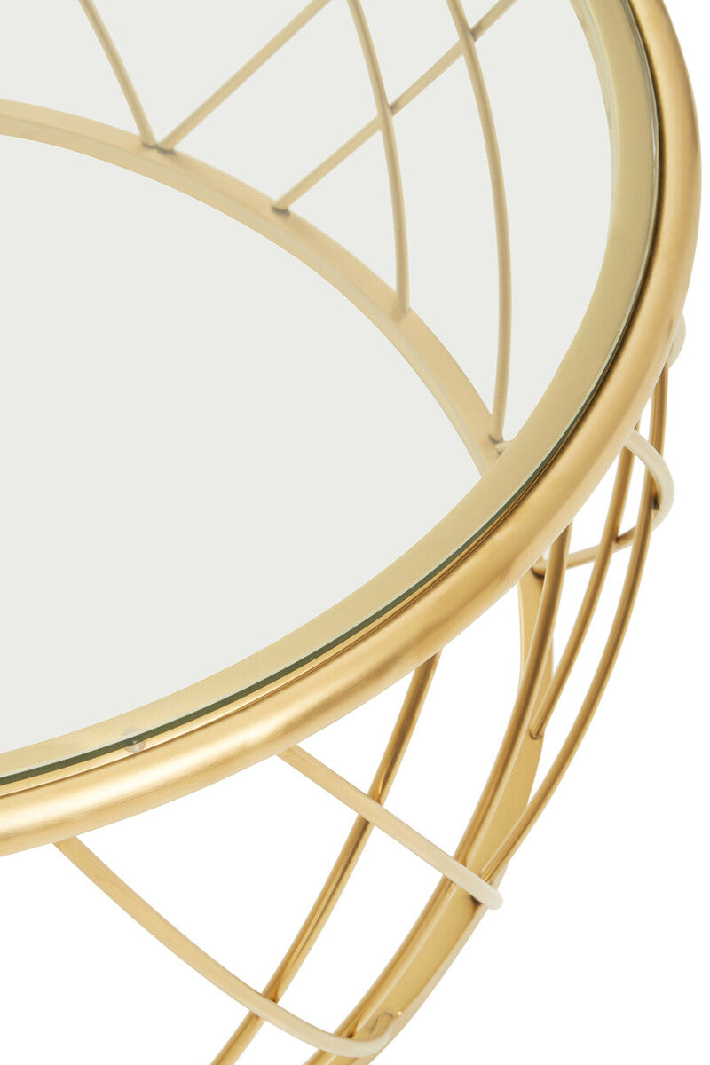 Ackley clear glass gold round coffee table, styled living room 2