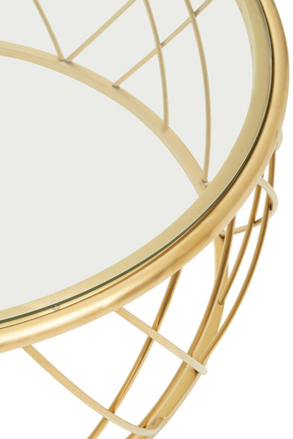 Ackley clear glass gold round coffee table, styled living room 2