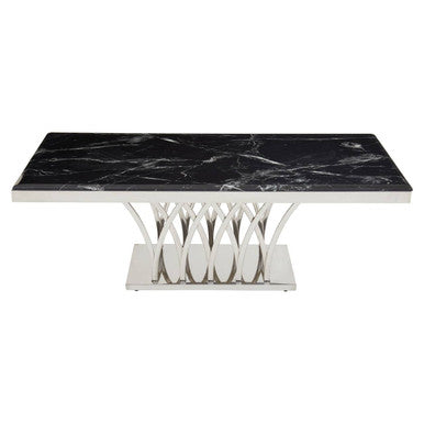 Arenza black marble silver frame coffee table, side angle