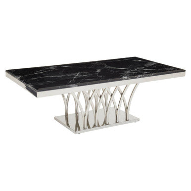 Arenza black marble silver frame coffee table, tabletop detail