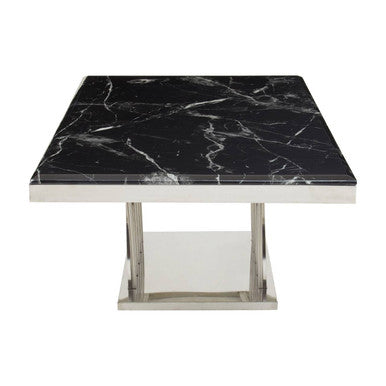 Arenza black marble silver frame coffee table, styled living room 1