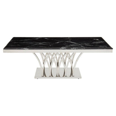 Arenza black marble silver frame coffee table, styled living room 2