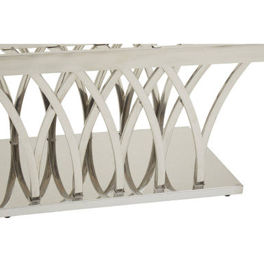 Arenza black marble silver frame coffee table, close up view 2