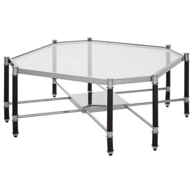 Allessi octagonal glass chrome coffee table, tabletop detail